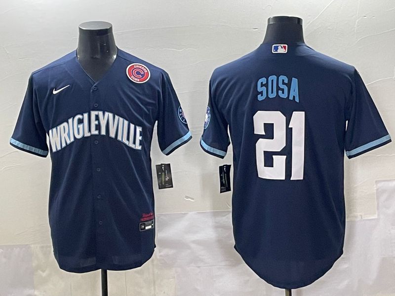 Men 2025 Chicago Cubs #21 Sosa Drak Blue City Edition Nike MLB Jersey style 6